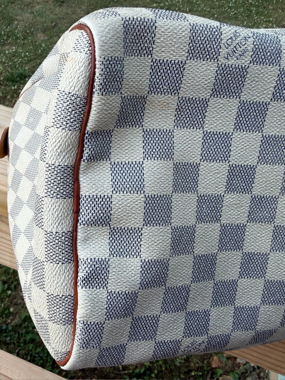 Authentic Louis Vuitton Damier Azur Canvas Tote with Brown Leather Handles - Picture 11 of 13